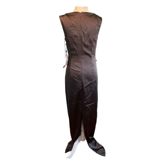 Adrianna Papell Ruched Draped Satin Column Evening Gown Taupe 4 - Picture 7 of 13